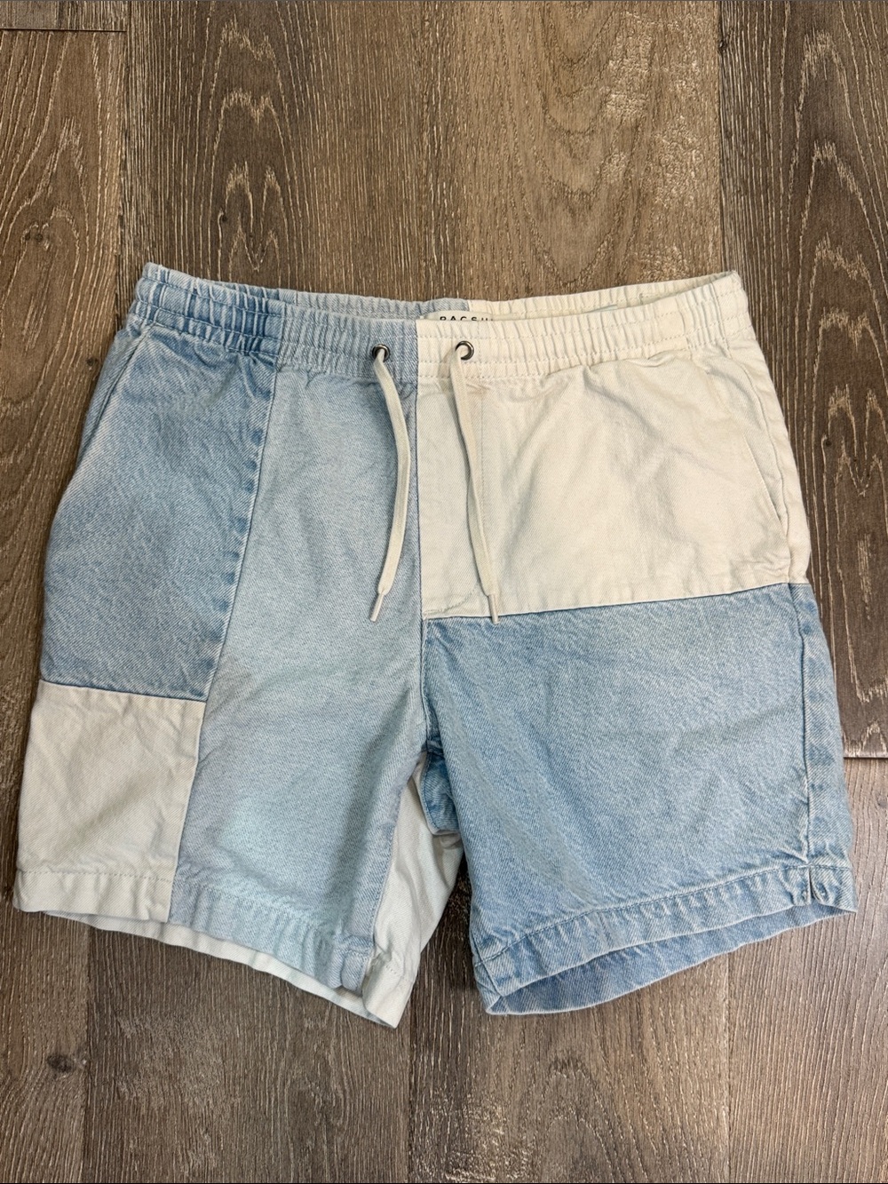 PacSun Light Blue & White Patchwork Denim Shorts 1366